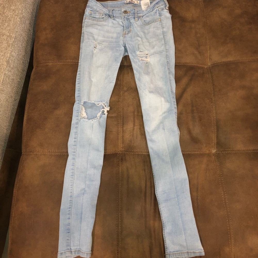 Hollister ripped light blue jeans low rise